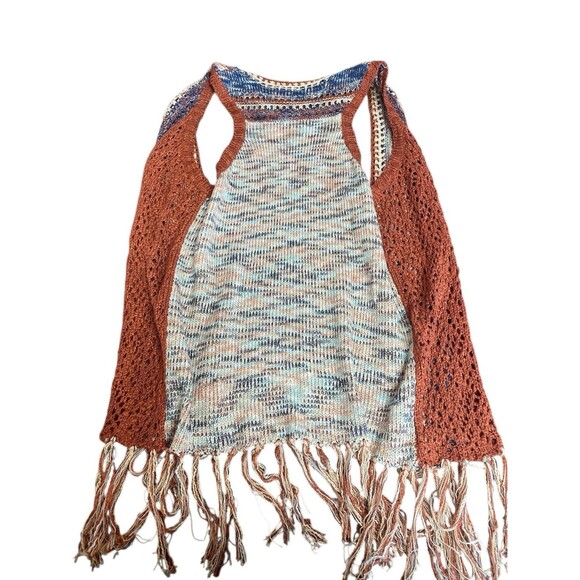 Marcella Sleeveless Knitted Tassel Boho Brown/Blue/Cream Cardigan One Size - Picture 2 of 3